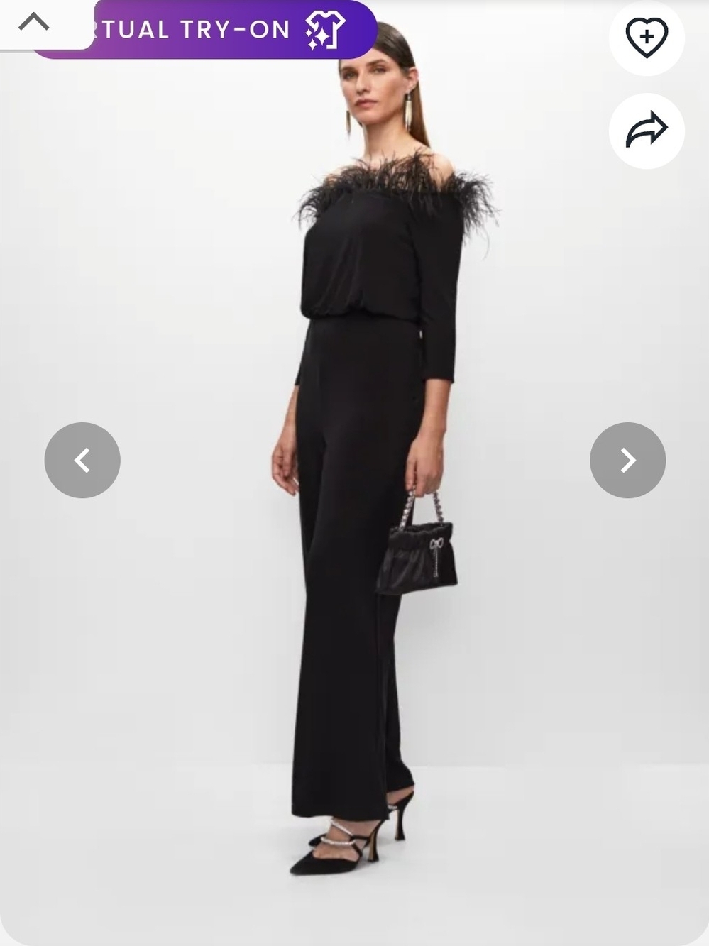 Size 6 Adrianna Papell Black Off-Shoulder Feather-Trim Jumpsuit
